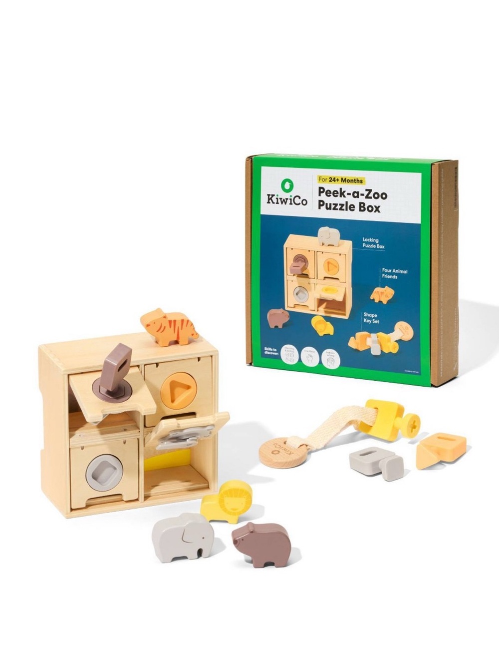 KiwiCo Peek-a-Zoo Wooden Puzzle Box Activity Play Center 10pcs.